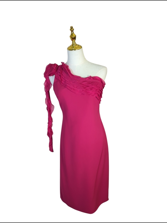 Valentino Dresses & Skirts - WOMENS VALENTINO HIVER 2008 FUCHSIA ONE SHOULDER SILK WOOL COCKTAIL DRESS SIZE 4